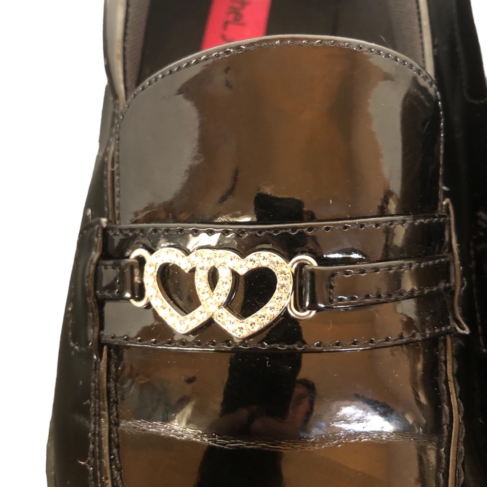 Rachel Shoes Black Patent Leather Rhinestone Heart Loafers size 4M - Picture 4 of 14